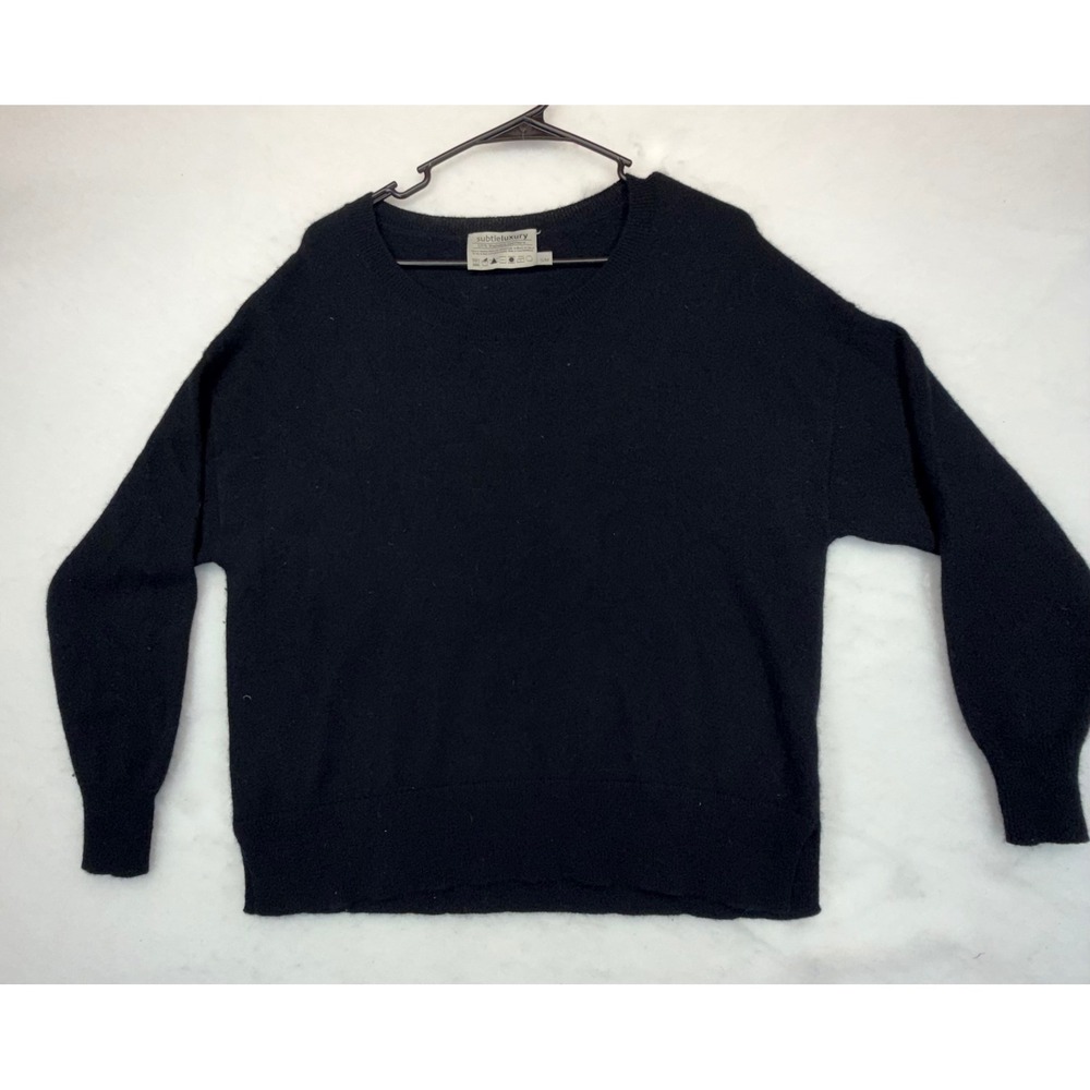 Subtle Luxury Black 100% Washable Cashmere Crewneck Sweater Womens Size Sm/Med